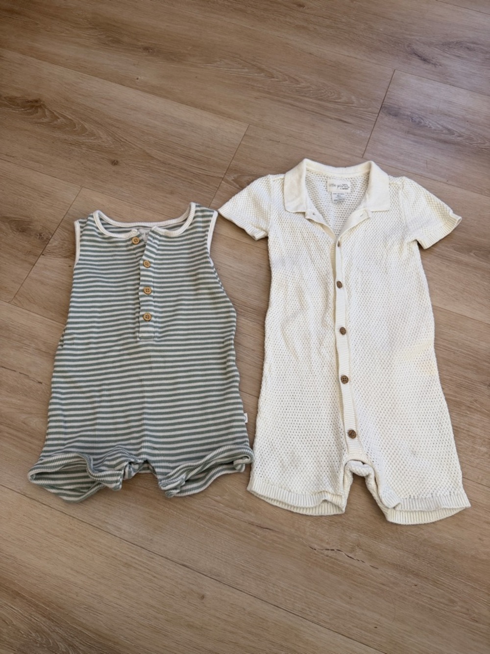Neutral Stripe & Cream Knit Baby One-Piece Rompers